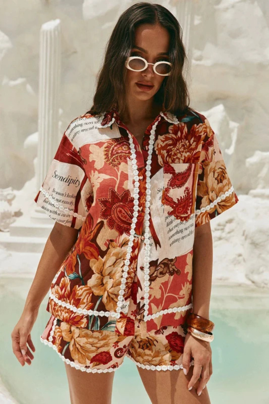 ZARA New Linen Casual Chic Shirt Shorts Set